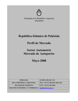 República Islámica De Pakistán Perfil De Mercado Sector Automotriz