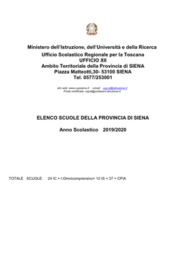 Ministero Dell'istruzione, Dell'università E Della Ricerca Ufficio Scolastico Regionale Per La Toscana UFFICIO XII Ambito T