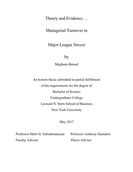 Theory and Evidence…. Managerial Turnover in Major League Soccer By