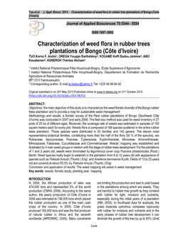 Characterization of Weed Flora in Rubber Trees Plantations of Bongo (Côte D’Ivoire) TUO Korna F