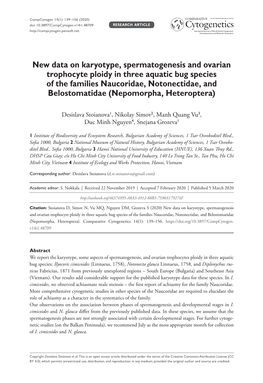 ﻿New Data on Karyotype, Spermatogenesis and Ovarian