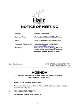 Notice of Meeting Agenda