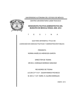 Monografía Político-Administrativa Del Municipio De Mexicaltzingo, 2000 -2012