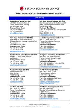 Panel Workshop List with Effect from 24/08/2017