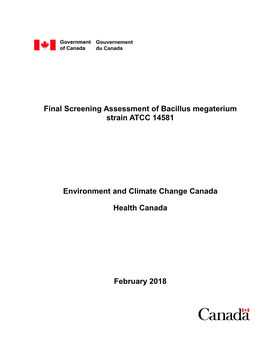 Final Screening Assessment of Bacillus Megaterium Strain ATCC 14581