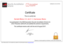 Certificate No: GO-CA-UP-0819
