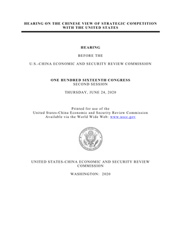 Hearing on the Chinese View of Strategic Competition with the United States