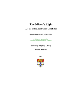 The Miner's Right a Tale of the Australian Goldfields