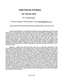 Indian Records of Eclipses