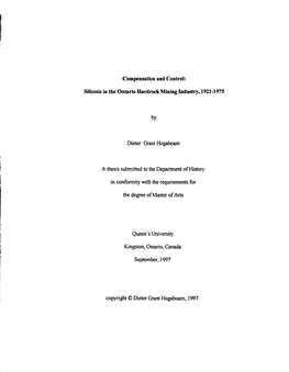 Compensation and Control: Silicosis in the Ontano Hardrock Miniog