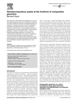 Hemiascomycetous Yeasts at the Forefront of Comparative Genomics Bernard Dujon