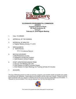 ELLENSBURG ENVIRONMENTAL COMMISSION AGENDA Council Conference Room 501 North Anderson St 5:15 P.M