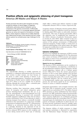 Position Effects and Epigenetic Silencing of Plant Transgenes Antonius JM Matzke and Marjori a Matzke