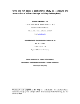 A Post-Colonial Study on Enclosure and Conservation of Military Heritage Buildings in Hong Kong1