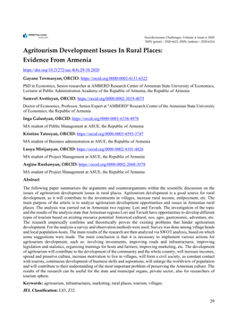 Agritourism Development Issues in Rural Places: Evidence from Armenia