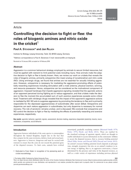 The Roles of Biogenic Amines and Nitric Oxide in the Cricket†