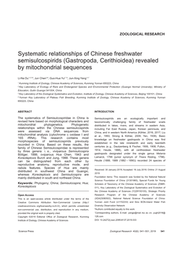 Systematic Relationships of Chinese Freshwater Semisulcospirids (Gastropoda, Cerithioidea) Revealed by Mitochondrial Sequences
