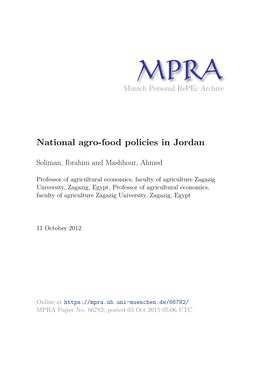 National Agro-Food Policies in Jordan