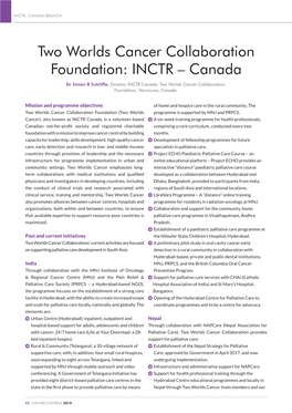 Two Worlds Cancer Collaboration Foundation: INCTR – Canada