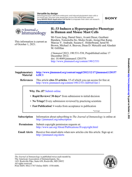 In Human and Mouse Mast Cells IL-33 Induces a Hyporesponsive