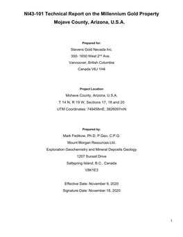 NI43-101 Technical Report on the Millennium Gold Property Mojave County, Arizona, U.S.A