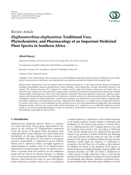 Phytochemistry, and Pharmacology of an Important Medicinal Plant Species in Southern Africa