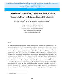 The Study of Transmission of Price from Farm to Retail Shops in Saffron Market (Case Study of Estahbanat)