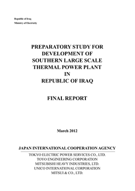 Preparatory Study for Development of Southern Large Scale Thermal Power Plant in Republic of Iraq