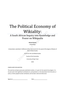 The Political Economy of Wikiality: a South African Inquiry Into Knowledge and Power on Wikipediatown