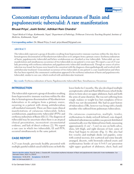 Concomitant Erythema Induratum of Bazin and Papulonecrotic Tuberculid: a Rare Manifestation