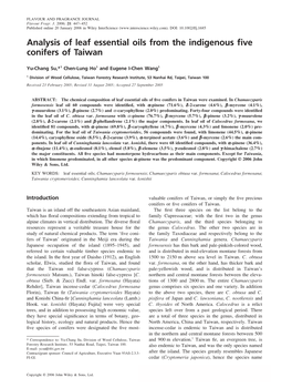 Analysis of Leaf Essential Oils from the Indigenous Ve Conifers of Taiwan