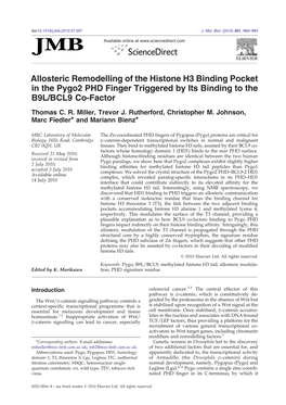 Allosteric Remodelling of the Histone H3 Binding Pocket in the Pygo2 PHD Finger Triggered by Its Binding to the B9L/BCL9 Co-Factor