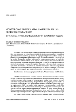 MONTES COMUNALES Y VIDA CAMPESINA EN LAS REGIONES CANTÁBRICAS Cornmunal Forests Andpeasant Ufe in Cantabrian Regions