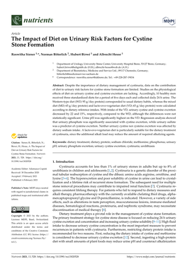 The Impact of Diet on Urinary Risk Factors for Cystine Stone Formation