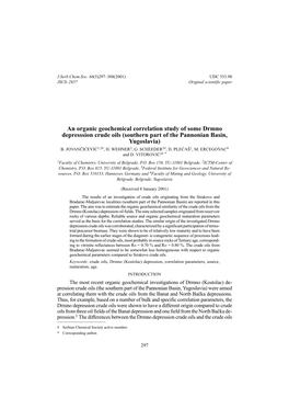 An Organic Geochemical Correlation Study of Some Drmno Depresssion Crude Oils (Southern Part of the Pannonian Basin, Yugoslavia) B