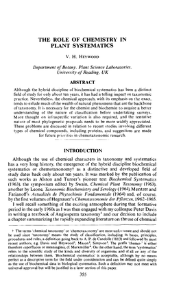 The Role of Chemistry in Plant Systematics