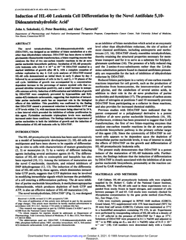 Induction of HL-60 Leukemia Cell Differentiation by the Novel Antifolate 5,10- Dideazatetrahydrofolic Acid1