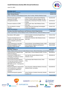 Israeli Pulmonary Society 2021 Annual Conference June 3-5, 2021