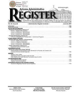 Issue 25 ~ Administrative Register Contents ~ June 22, 2018 Information