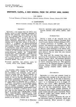 Canadian Mineralogist Vol. 19, Pp. 337-340 (1981
