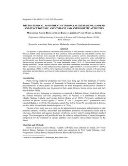 Phytochemical Assessment of Iphiona Aucheri (Bioss.) Anderb