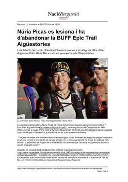 Núria Picas Es Lesiona I Ha D'abandonar La BUFF Epic Trail