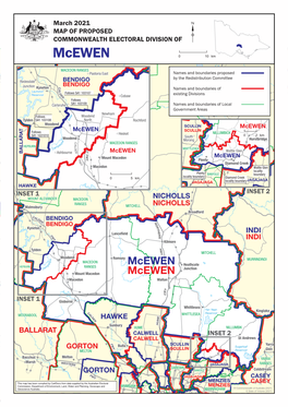 Mcewen 0 10 Km Malmsbury MACEDON RANGES Pastoria East Names and Boundaries Proposed by the Redistribution Committee Redesdale BENDIGO