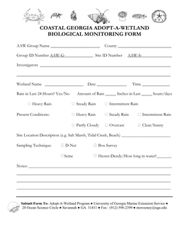 Coastal Georgia Adopt-A-Wetland Biological Monitoring Form