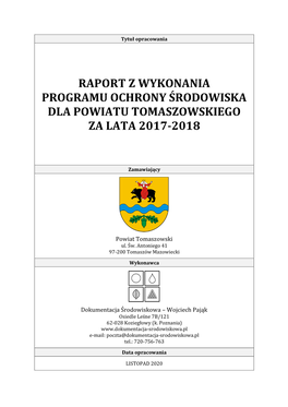 Raport Z Wykonania Programu Ochrony Środowiska Dla Powiatu Tomaszowskiego Za Lata 2017-2018