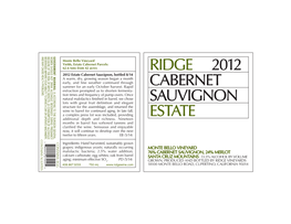 Ridge 2012 Cabernet Sauvignon Estate