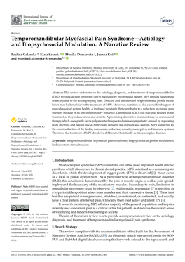 Temporomandibular Myofascial Pain Syndrome—Aetiology and Biopsychosocial Modulation