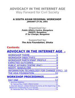 ADVOCACY in the INTERNET AGE Way Forward for Civil Society