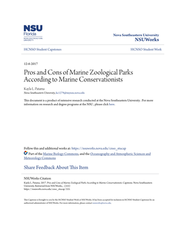 Pros and Cons of Marine Zoological Parks According to Marine Conservationists Kayla L