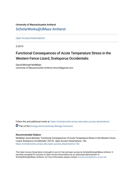 Functional Consequences of Acute Temperature Stress in the Western Fence Lizard, Sceloporus Occidentalis